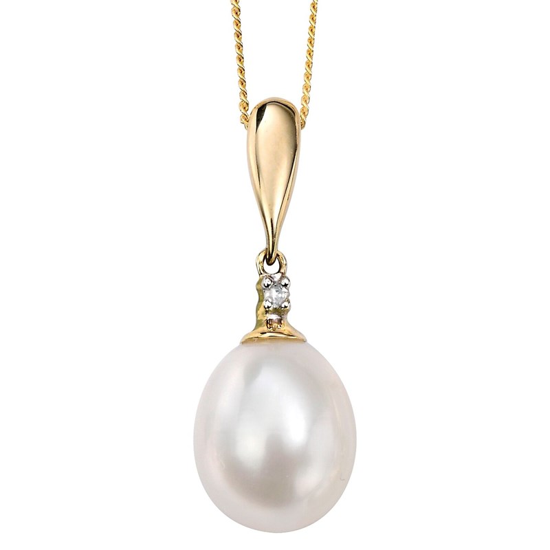 Collier perle - diamant -  Chaine en Or 375 de 41cm - Pendentif en Or 375/1000