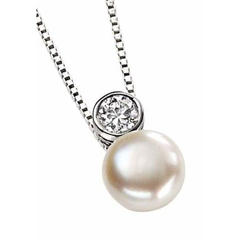 Collier perle avec zirconia et sa Chaine de 51 cm en argent 925/1000