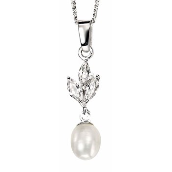 Collier perle avec zirconia et sa Chaine de 51 cm en argent 925/1000