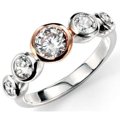 Bague Fleur En Zirconium Plaqué Or Rose, Taille Ajustable - Bijou De Luxe (Neuf Avec étiquettes)