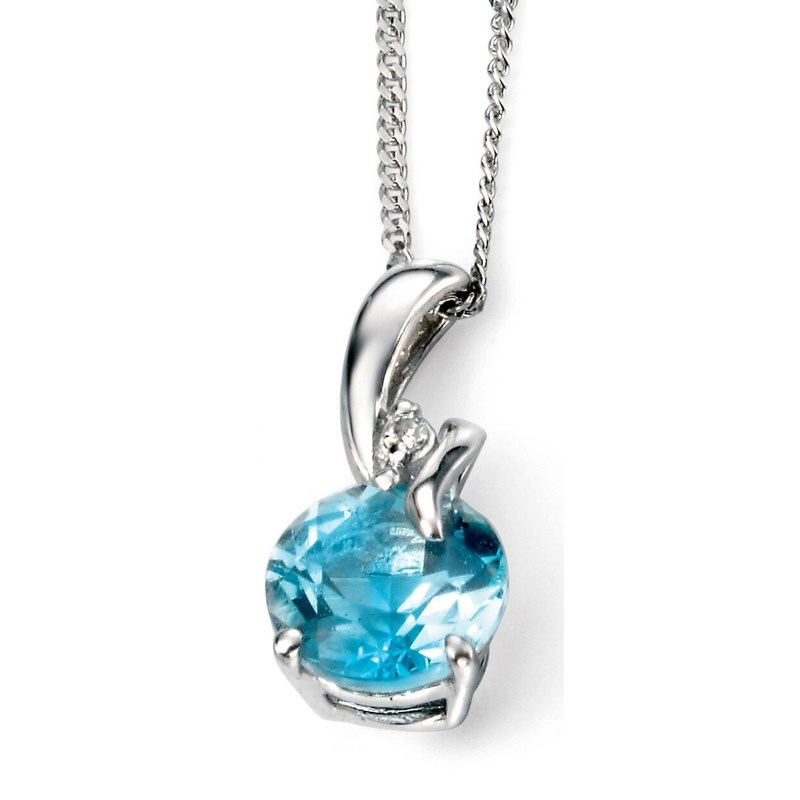 Collier topaze bleu et diamant en Or 375/1000