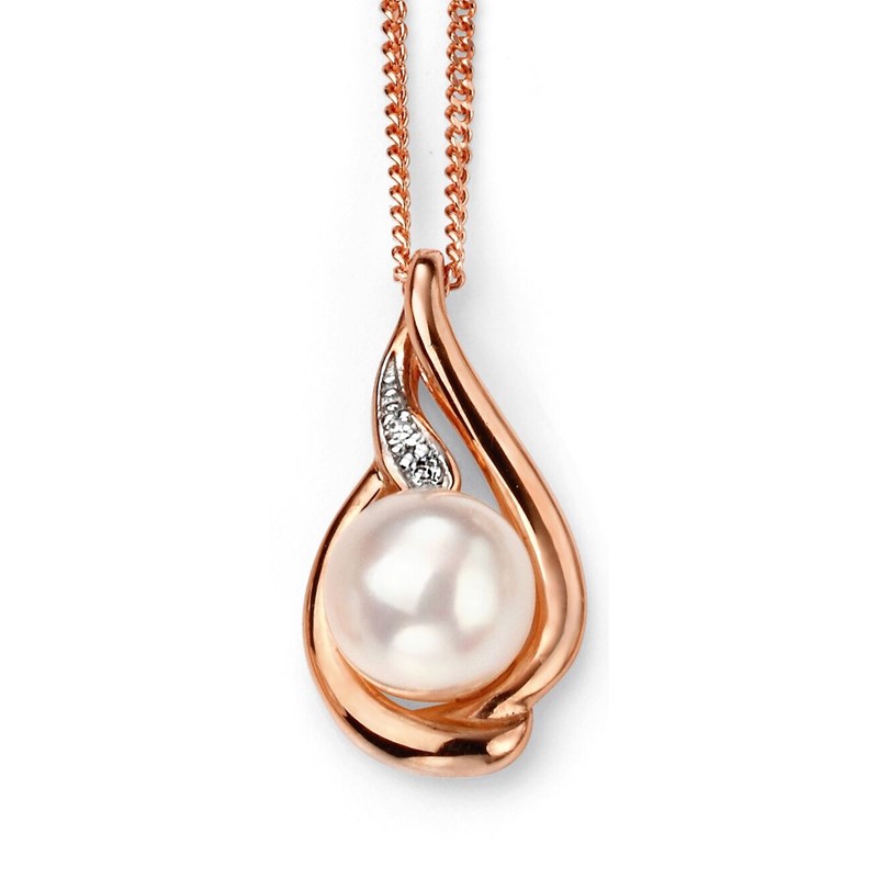 Collier perle et diamant en Or rose 375/1000
