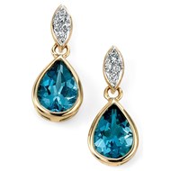 Boucle d'oreille topaze bleu et diamant en Or 375/1000