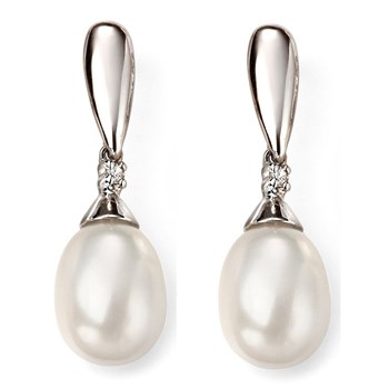 Boucle d'oreille perle et diamant en Or blanc 375/1000