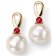 Boucle d'oreille perle et rubis en Or 375/1000