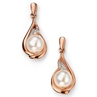 Boucle d'oreille perle et diamant en Or rose 375/1000