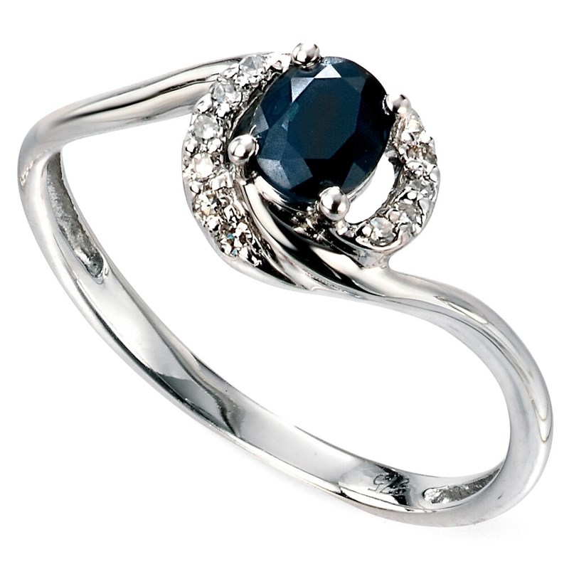 Bague Saphir bleu et diamant 0,06 carat en or 375/1000