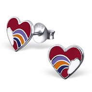 Boucle d'oreille coeur arc en ciel en argent 925