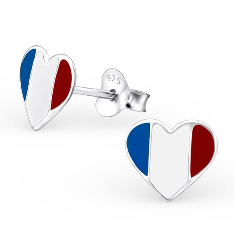 Boucle d'oreille coeur allez la France en argent 925/1000