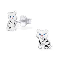 Boucle d'oreille petit tigre blanc en argent 925/1000