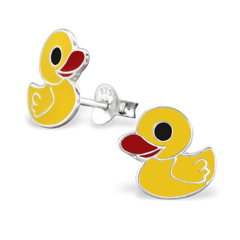 Boucle d'oreille petit canard jaune en argent 925/1000