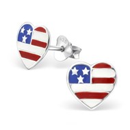 Boucle d'oreille coeur USA en argent 925/1000