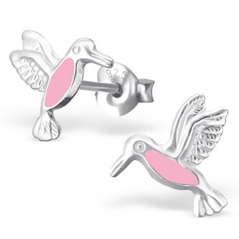 Boucle d'oreille colibri rose en argent 925/1000