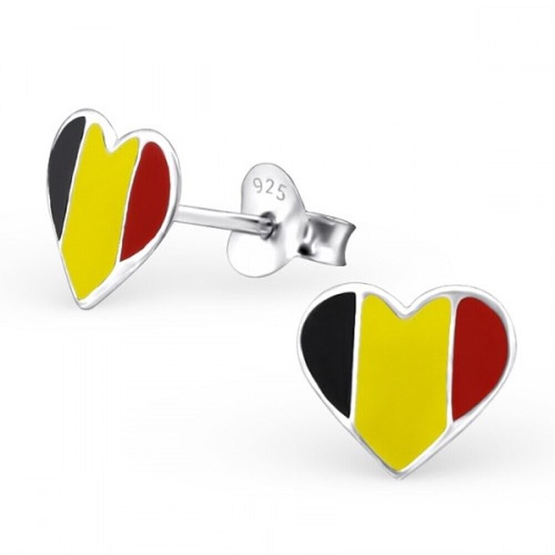 Boucle d'oreille coeur allez la Belgique en argent 925/1000