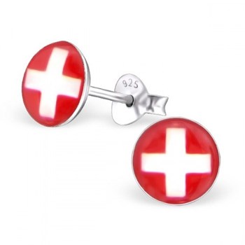Boucle d'oreille aux couleurs de la Suisse en argent 925/1000