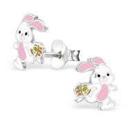Boucle d'oreille petit lapin rose en argent 925/1000