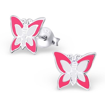 Boucle d'oreille papillon rose en argent 925/1000