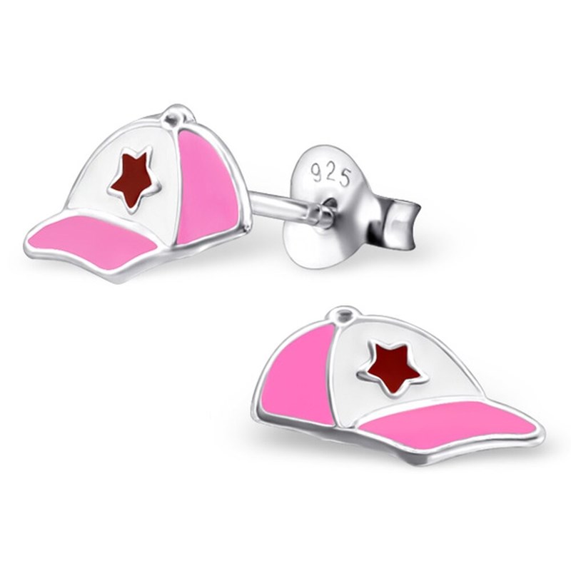 Boucle d'oreille casquette rose en argent 925/1000