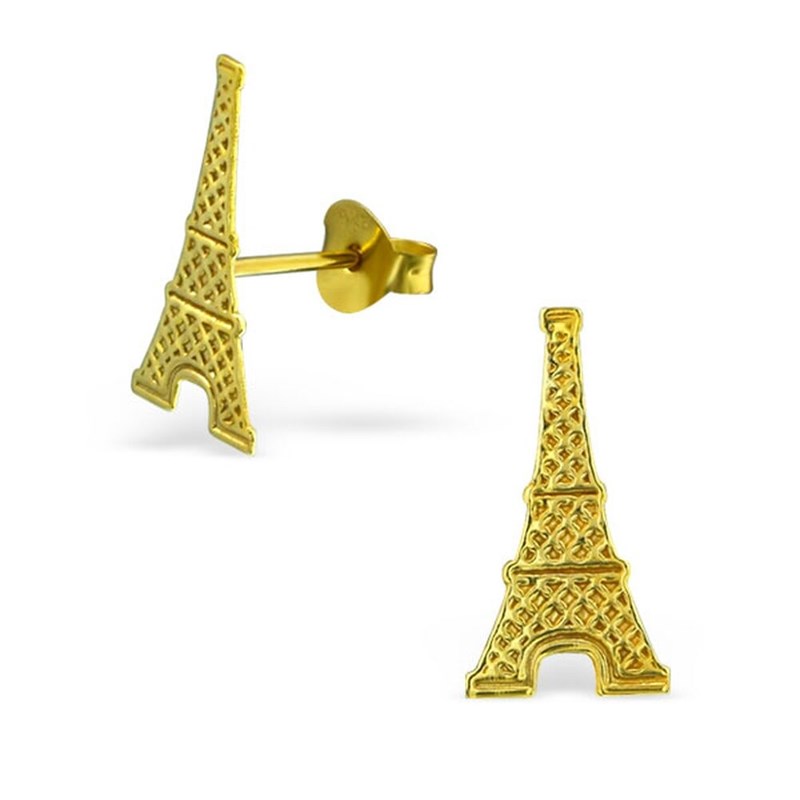 Boucle d'oreille tour Eiffel doré en argent 925/1000
