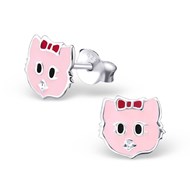 Boucle d'oreille chat rose en argent 925/1000