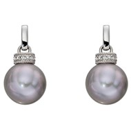 Boucle d'oreille perle et diamant en Or blanc 375/1000