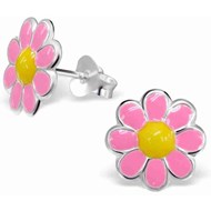 Boucle d'oreille fleur couleur rose en argent 925/1000