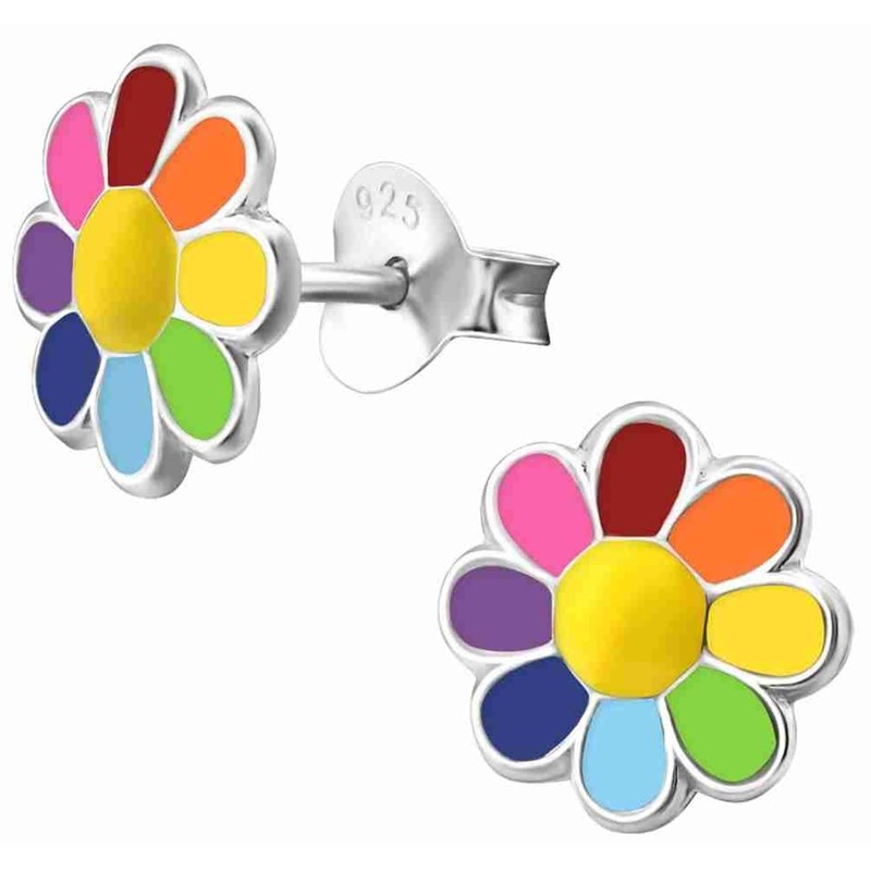 Boucle d'oreille fleur multicolore en argent 925/1000