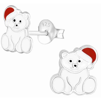 Boucle d'oreille ours polaire en argent 925/1000