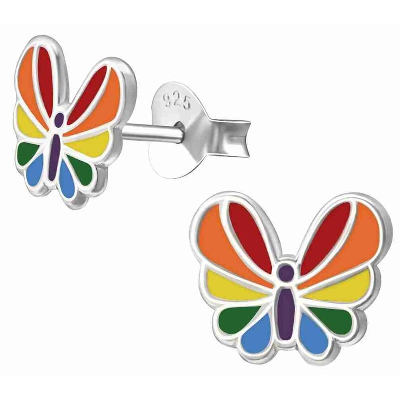 Boucle d'oreille papillon multicolore en argent 925/1000