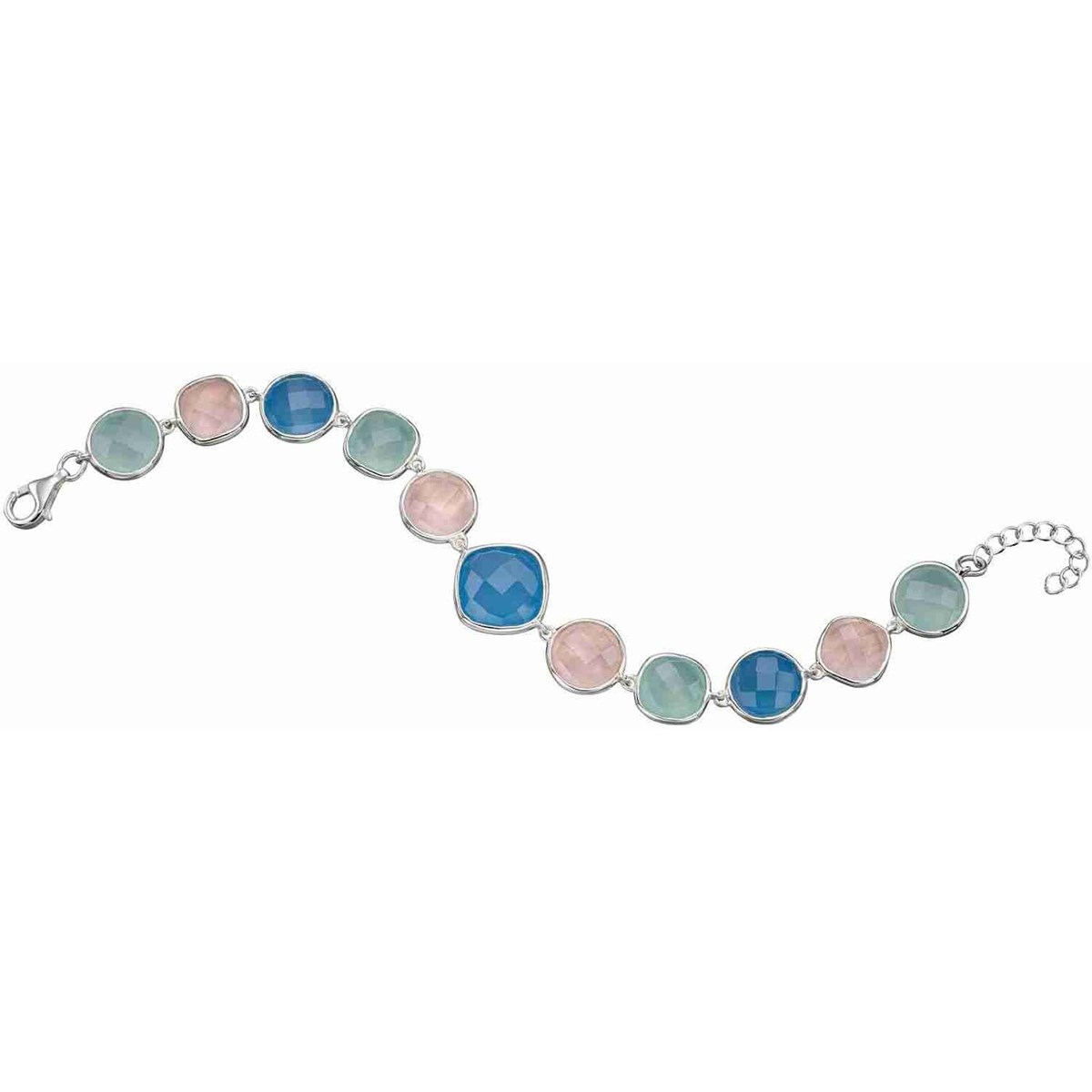 Bracelet calcédoine bleue et quartz rose en argent 925/1000