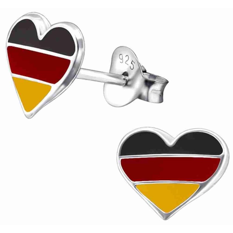 Boucle d'oreille coeur aux couleurs de l'Allemagne en argent 925/1000