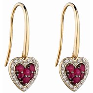 Boucle d'oreille coeur rubis et diamant en Or 375/1000