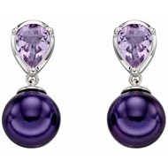 Boucle d'oreille perle violet et améthyste en Or blanc 375/1000