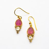 Shaman - Boucles d'oreilles dormeuses Tourmalines et Diamants bruts