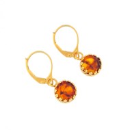 Boucles D'Oreilles Dormeuses Argent 925 Doré et Ambre