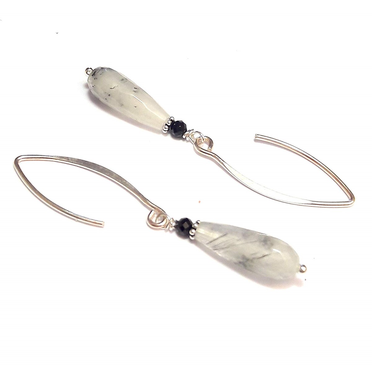 Boucles d'Oreilles Quartz Rutile et Spinelle Noire - vue 2