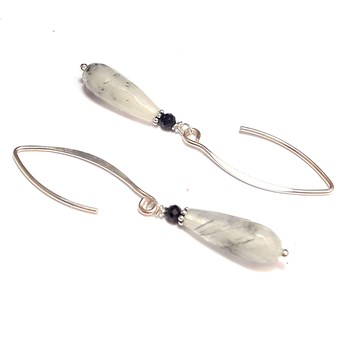 Boucles d'Oreilles Quartz Rutile et Spinelle Noire