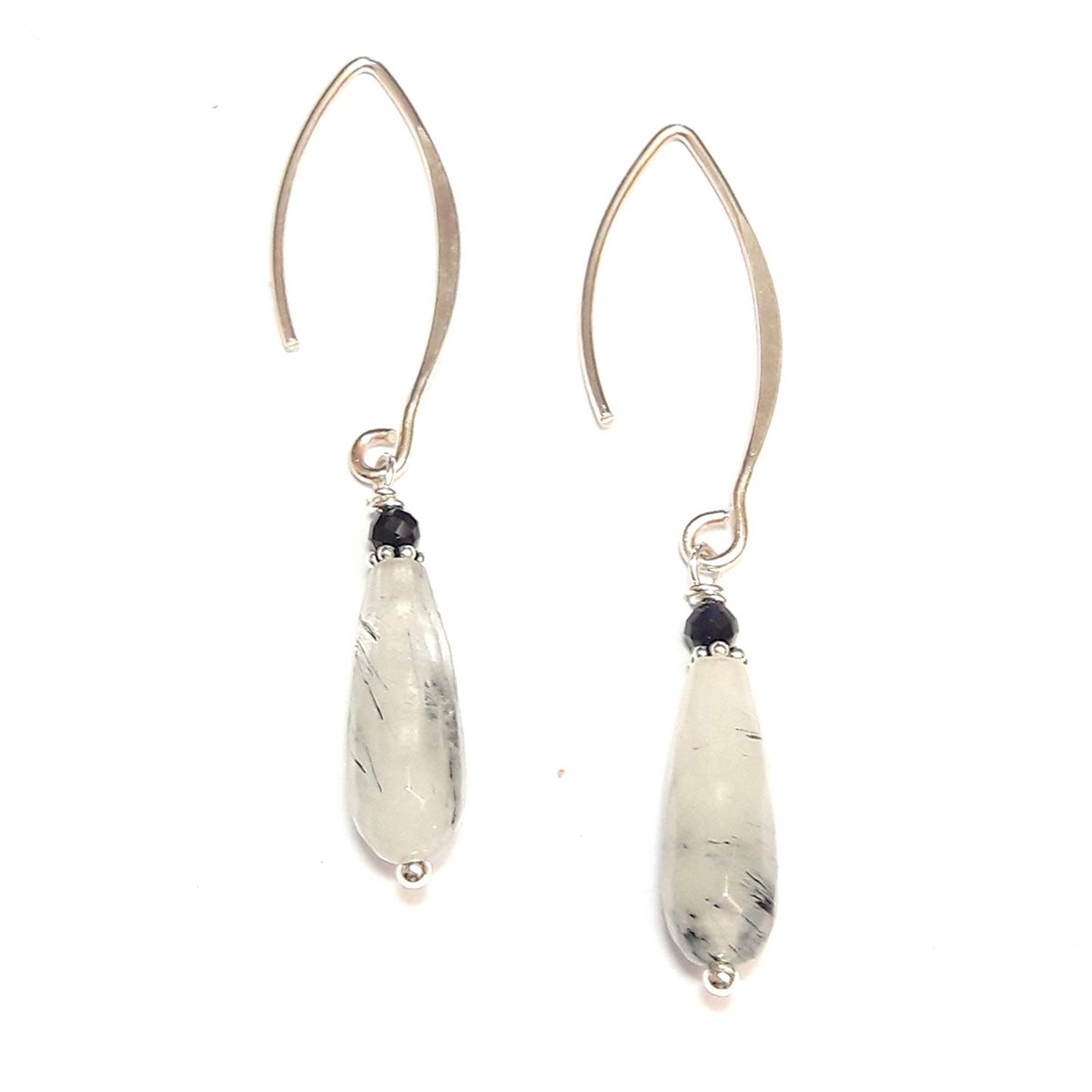 Boucles d'Oreilles Quartz Rutile et Spinelle Noire - vue 3