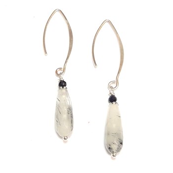 Boucles d'Oreilles Quartz Rutile et Spinelle Noire