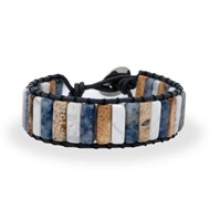 Bracelet AZUV en pierres naturelles d'Agate de Howlite Blanche de Jaspe Impérial et cuir véritable