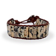 Bracelet BRUT en pierres naturelles de Japse Dalmatien et cuir véritable