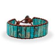 Bracelet LAGON en pierres naturelles de Jaspe Impérial et cuir véritable