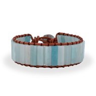 Bracelet LYRA en pierres naturelles d'Amazonite et cuir véritable