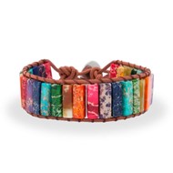 Bracelet NOVA en pierres naturelles de Japse Impérial et cuir véritable