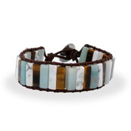 Bracelet SHAP en pierres naturelles d'Amazonite de Howlite Blanche d'Agate et cuir véritable