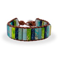 Bracelet TEAL en pierres naturelles d'Amazonite de Jaspe Imérial et cuir véritable