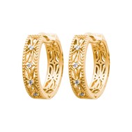 Boucles d'oreilles femme créole fleur sertie d'oxyde de zirconium Plaqué or 750 3 microns