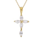 Collier femme croix sertie d'oxyde de zirconium ovale Plaqué OR 750 3 microns