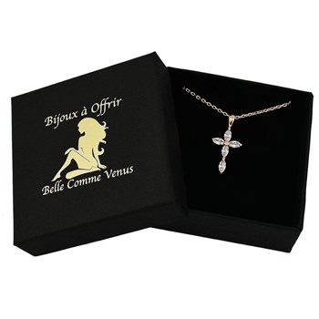 Cross necklace set with oval zirconium oxide Gold-plated 750 3 microns