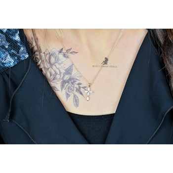 Cross necklace set with oval zirconium oxide Gold-plated 750 3 microns